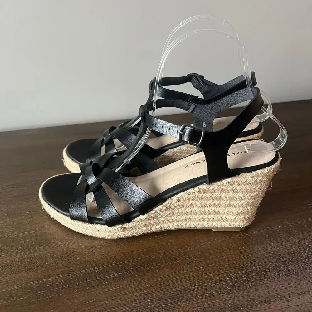 Rock‎ & Candy Woman’s Fola Espadrille Black Wedge Sandal- Size 8
